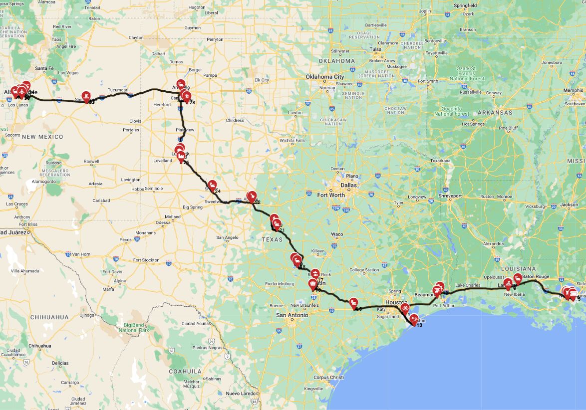 Map for New Orleans to Albuquerque